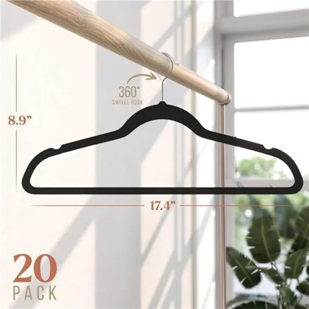 Black Velvet Hangers 20 Pack Clothes Hangers Non Slip Felt Hangers Durable Coat